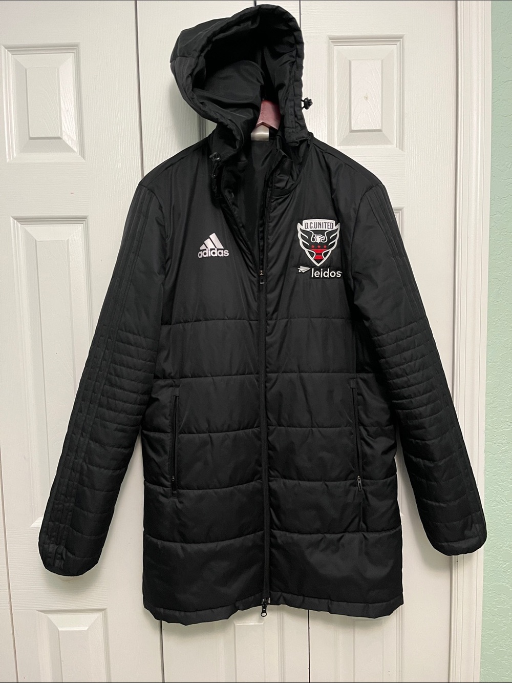 adidas Black DC United Quilted Hooded Puffer Jacket